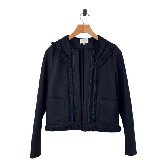Sezane Black Wool Fringe Jacket Size 36 - Picture 3 of 7